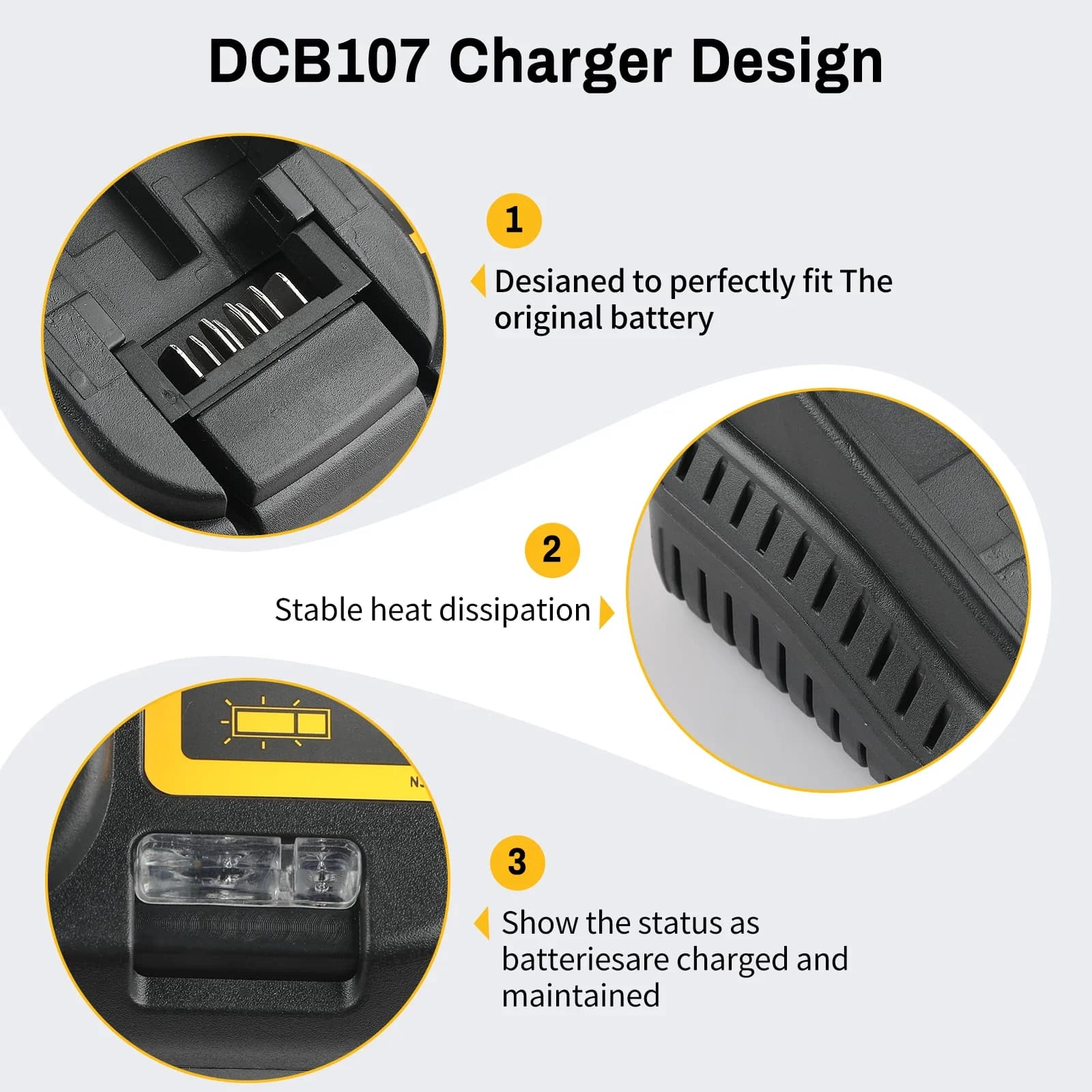 Carregador Dewalt NEW2026 089LG DCB107 compatível com baterias de lítio de 10.8V, 12V, 18V, 20V, para ferramentas elétricas de nível laser DW089LG.
