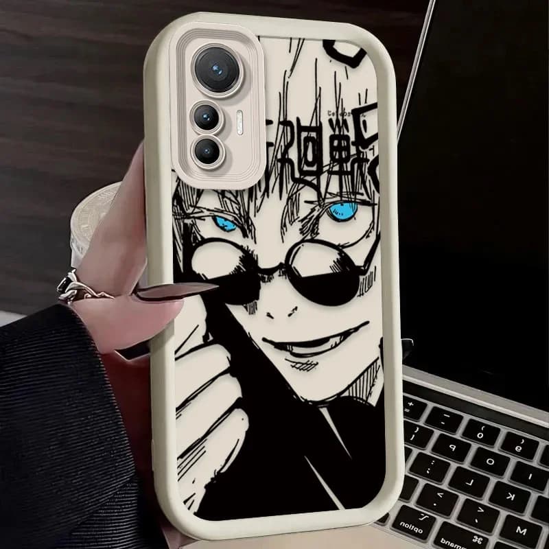 Capa para celular Julongsu Jujutsu Kaisen com estampa anime preto e branco e olhos azuis compatível Xiaomi Poco e Mi