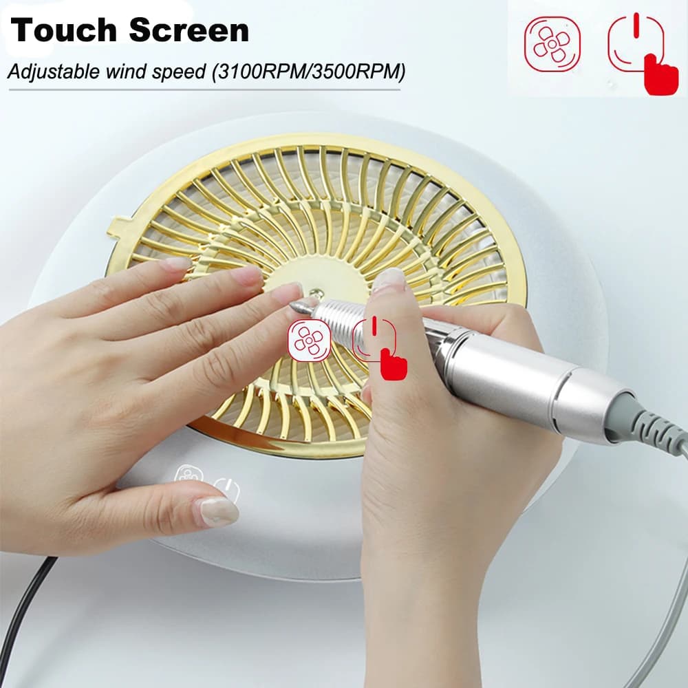 Tela touch para controle de velocidade ajustável da máquina de broca de unha profissional branca