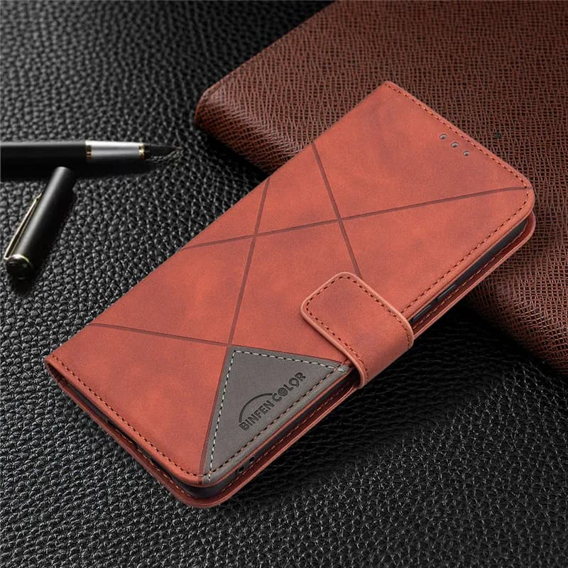 Capa carteira marrom para Xiaomi Redmi Note 10 em couro sintético com suporte e ímã