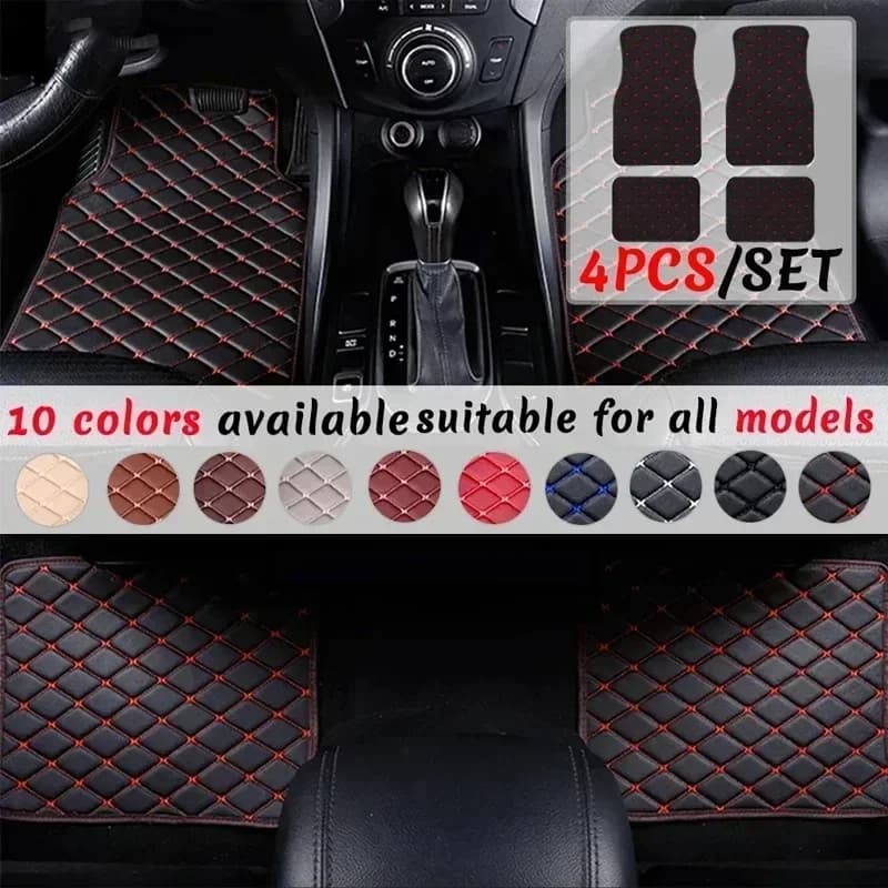 Tapetes de carro em couro PU pretos e marrons para apresentação dianteira e traseira