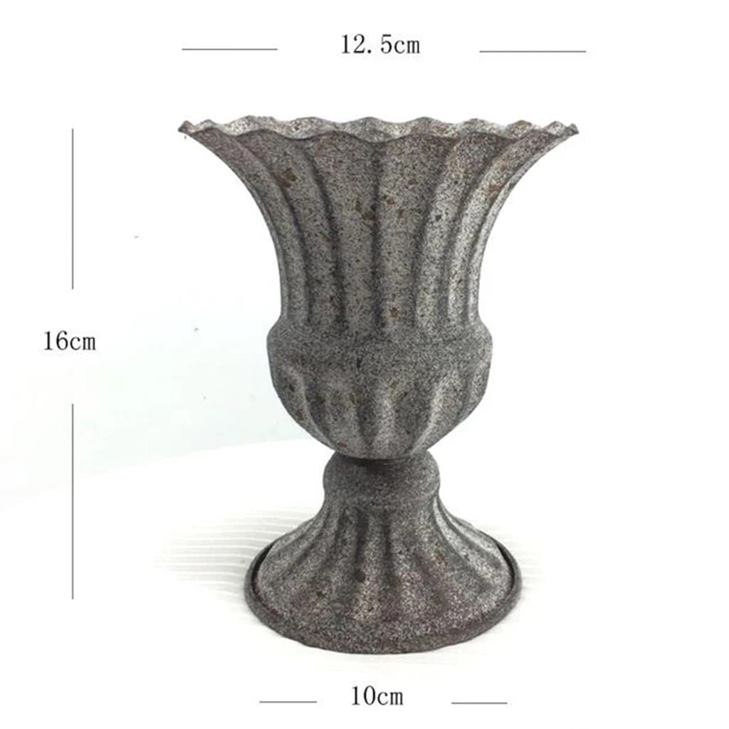 Vaso decorativo vintage médio em ferro cinza com medidas 16x12,5x10 cm para flores secas