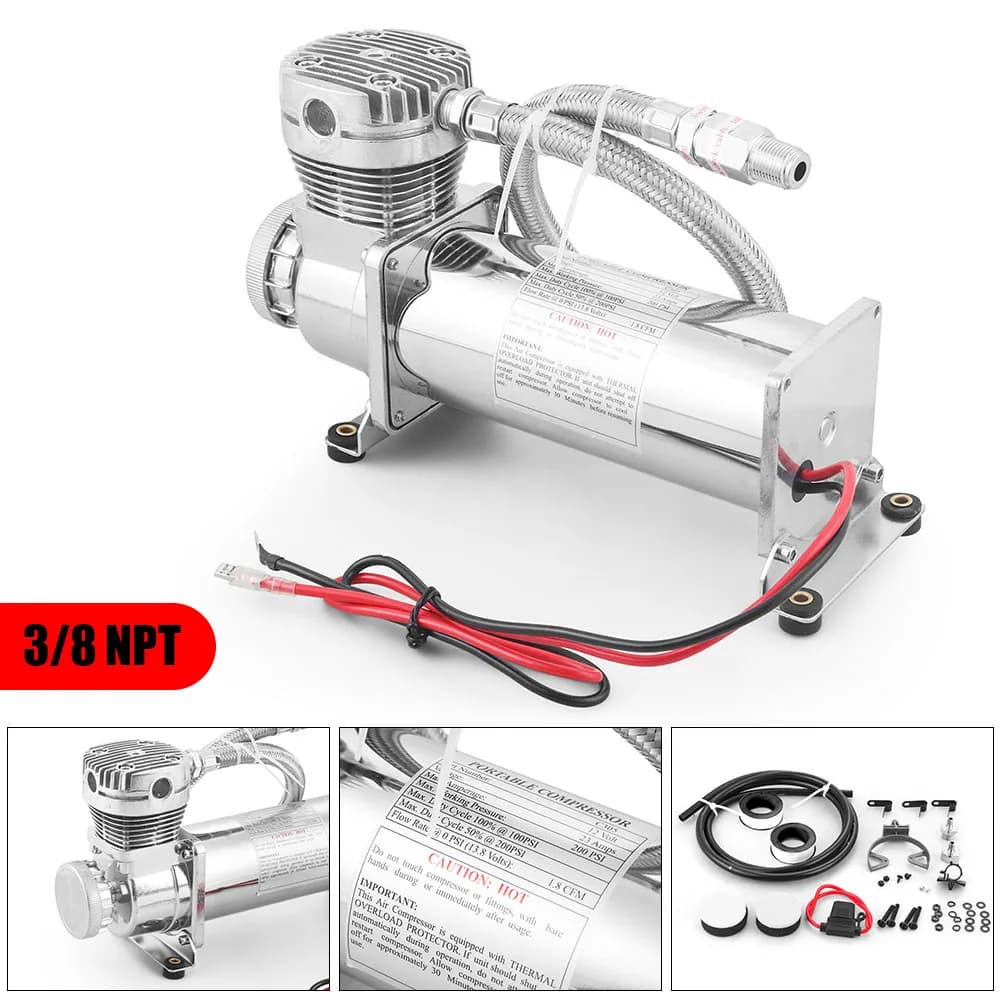 Universal 3/8NPT 1/4NPT 200PSI 480C 12V Kit de bomba de compressor de suspensão a ar Chrome TT 102993 -SL