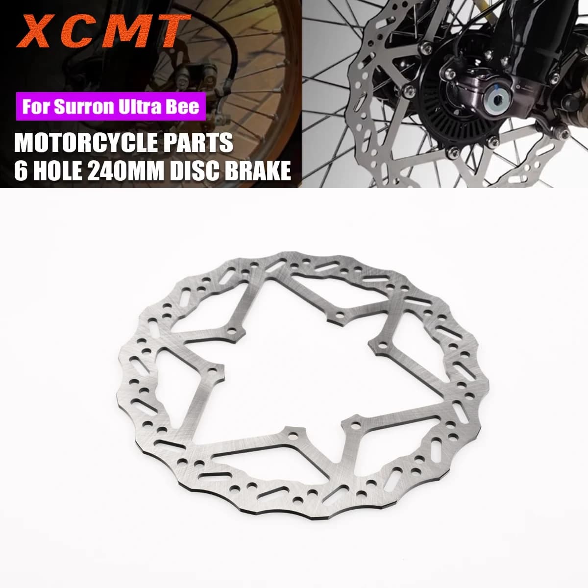 Disco de Freio em Aço Inoxidável para Moto Elétrica Off-Road Surron Ultra Bee, 240mm, 6 Furos, Peças de Rotor Dianteiro e Traseiro