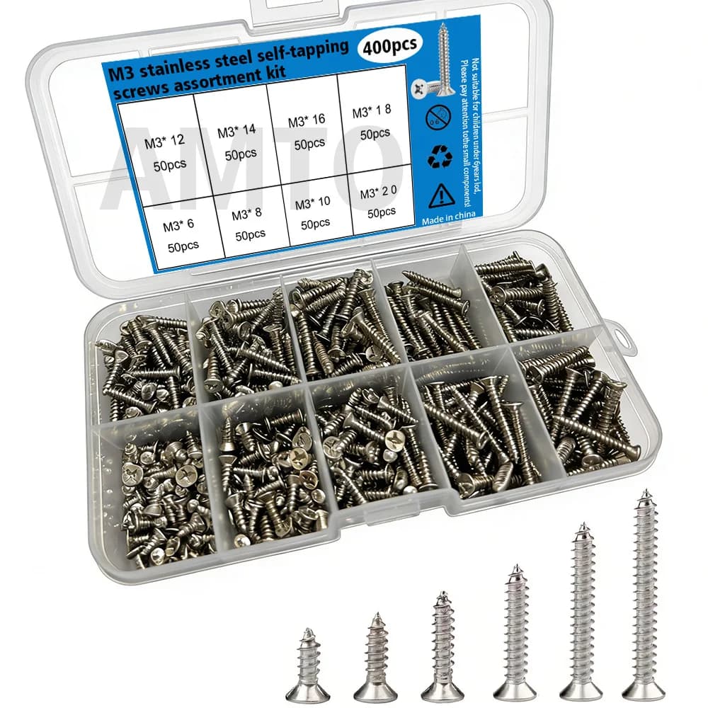 Kit de parafusos auto-roscantes de aço inoxidável M3 400 peças