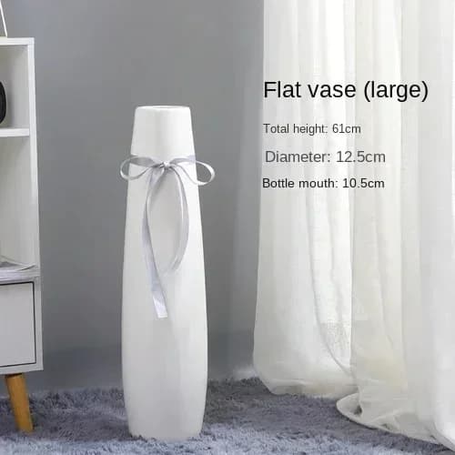 Vaso decorativo branco grande em cerâmica com fita cinza minimalista para plantas
