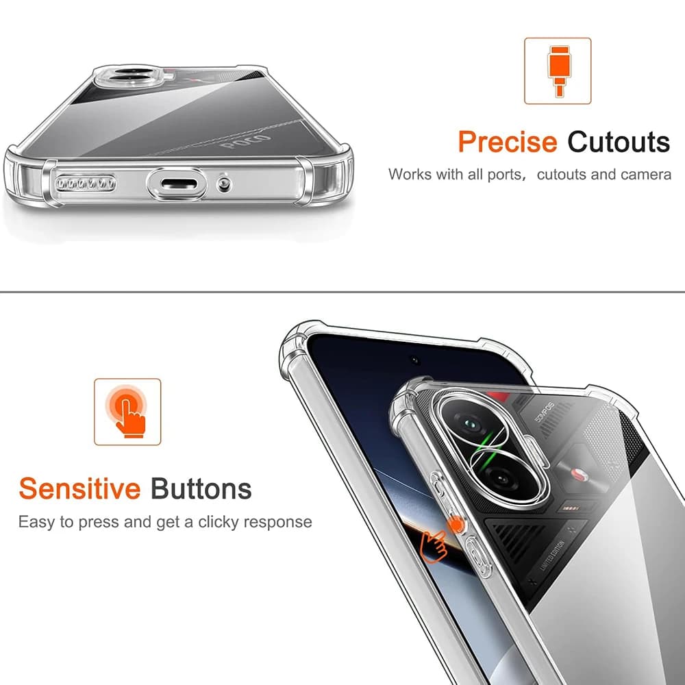 Capa transparente para Xiaomi Poco com recortes precisos para portas e botões sensíveis ao toque