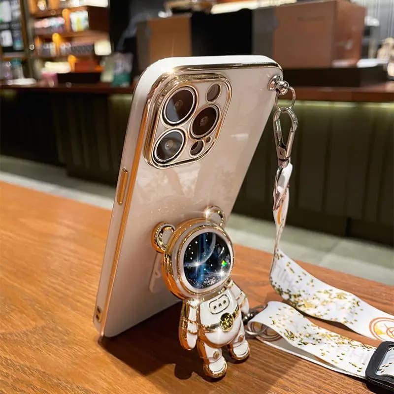 Capa para celular Poco com cordão destacável e pingente astronauta dourado e roxo