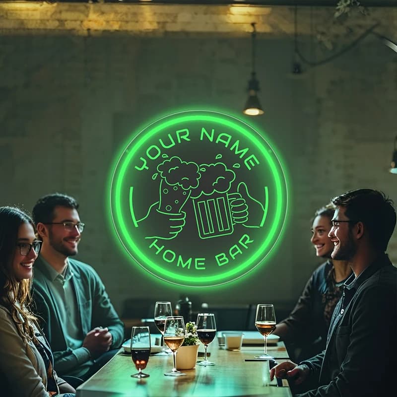 Sinal de néon LED personalizado com logotipo de alegria - luz decorativa redonda personalizada, sinal brilhante montado na parede para bares, pubs