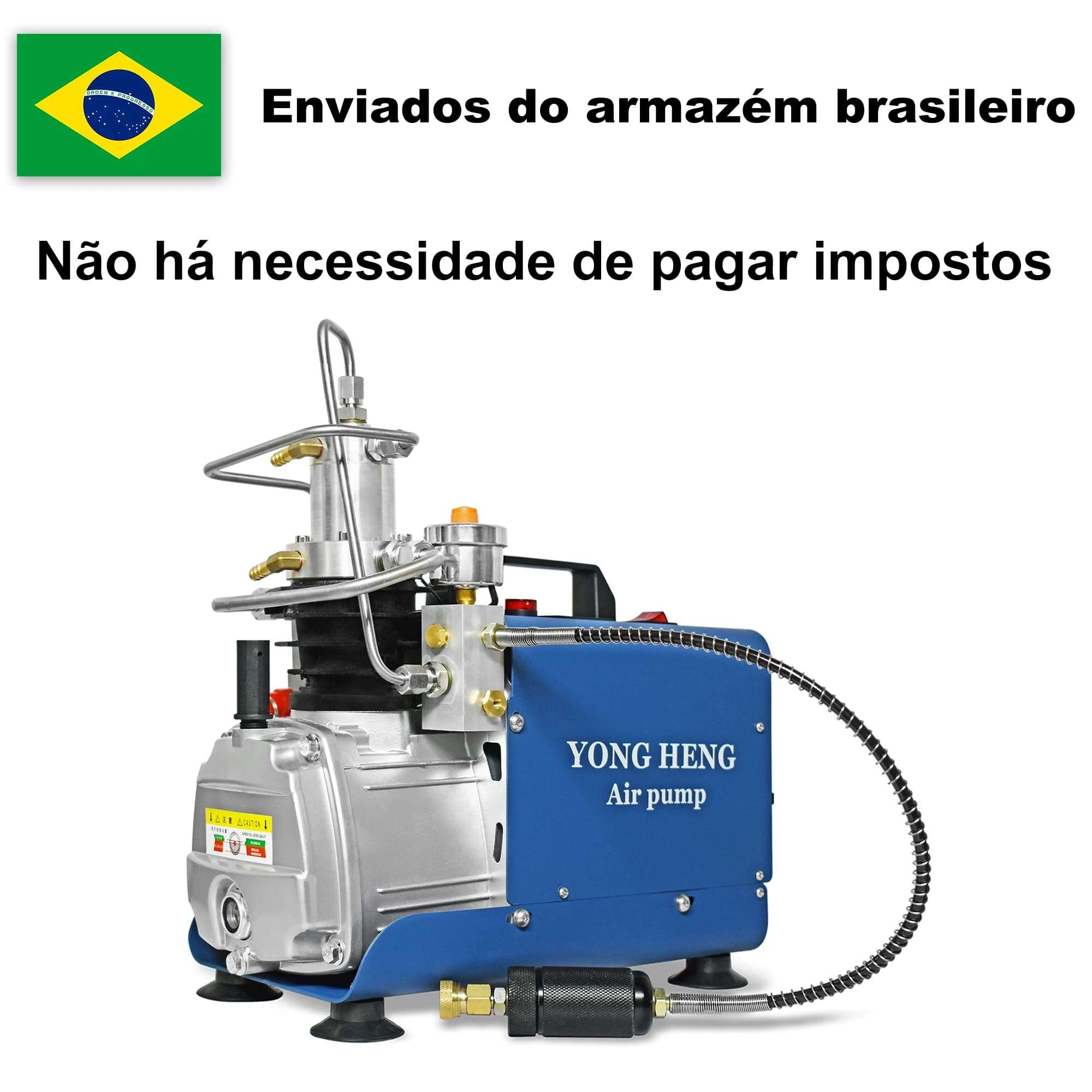 Compressor de ar YONGHENG 300Bar, 4500Psi, azul e cinza, com tanque de 0-6.8L, enviado do armazém brasileiro.