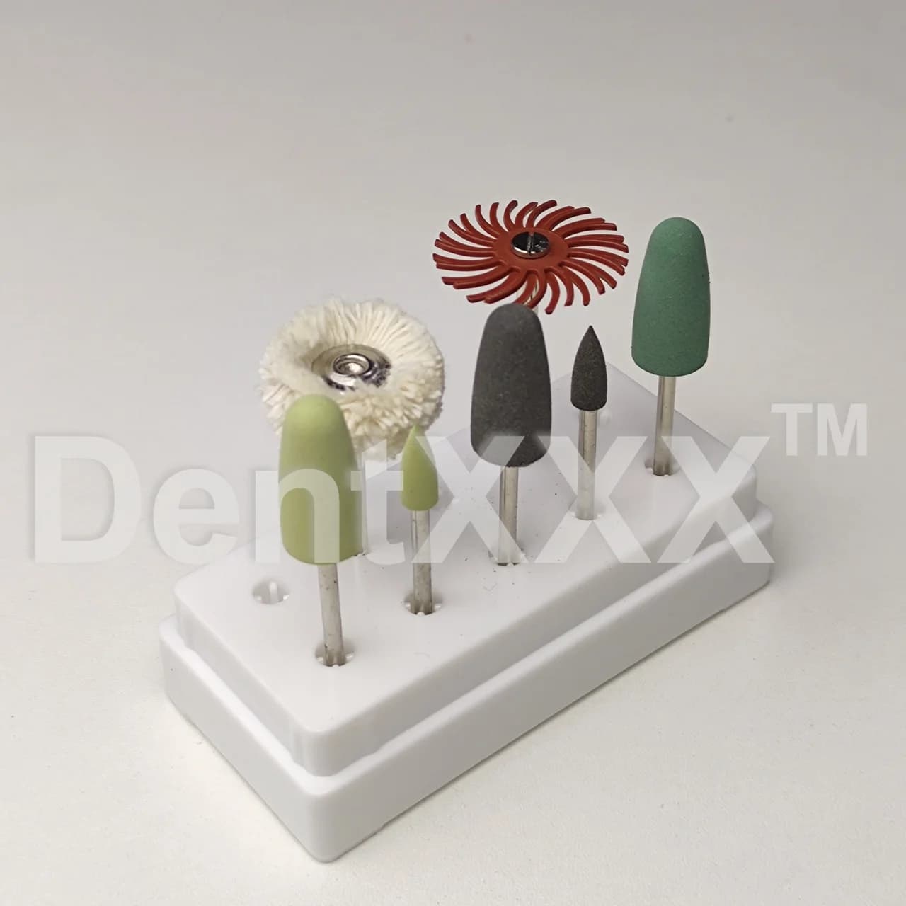 Kit de sistema de polimento profissional com 7 peças incluindo brocas de silicone, polidor de lã e suporte branco