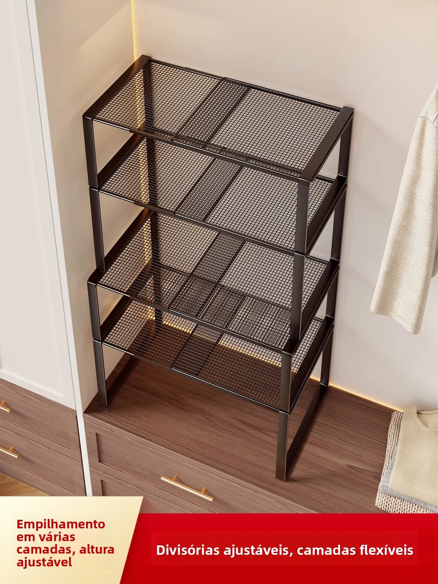 Prateleira Expansível Multi-Camadas para Armazenamento, Organizador de Armário de Cozinha, Divisória de Guarda-Roupa, Pratele...