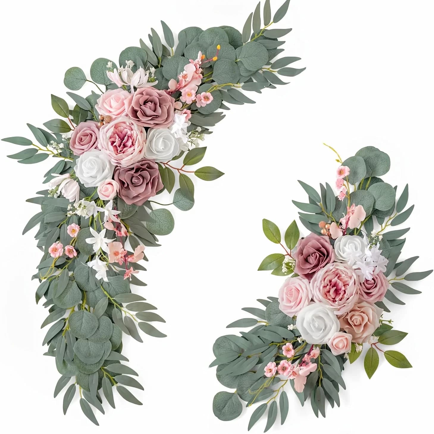 Grinaldas artificiais de rosas em arco para decoração de casamento