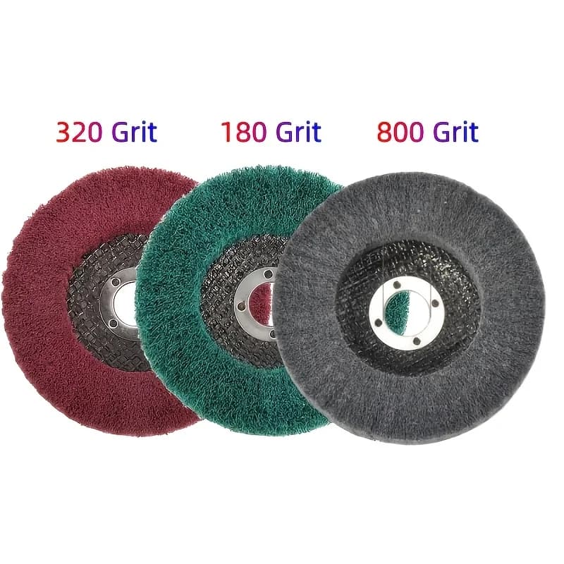 Kit discos polimento fibra nylon 4 polegadas grãos 320 vermelho, 180 verde e 800 cinza para remoção de ferrugem