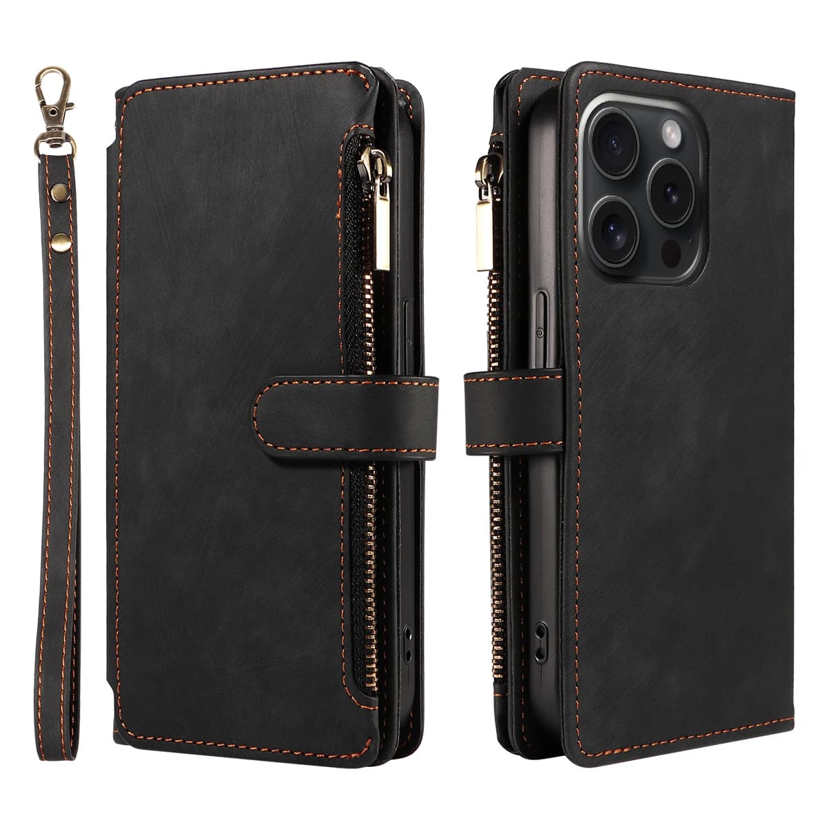 Capa de couro PU preto para Xiaomi com slots para cartão e zíper