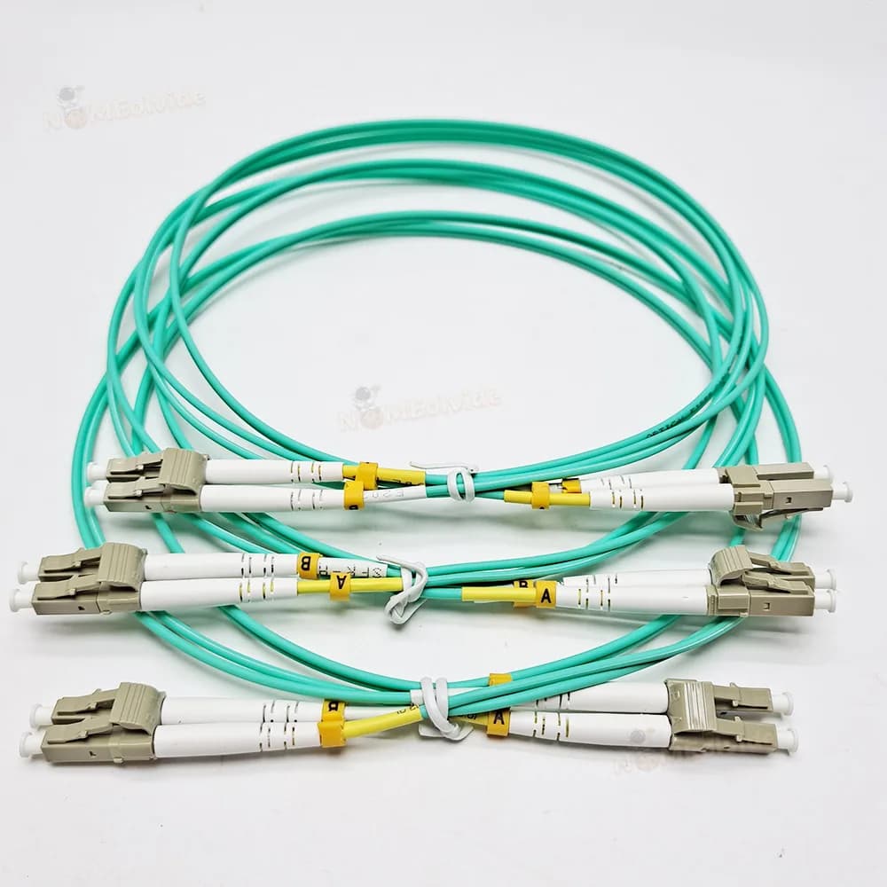 Kit 10 peças cabo fibra óptica OM3 LC UPC duplex multimodo ciano com conectores brancos