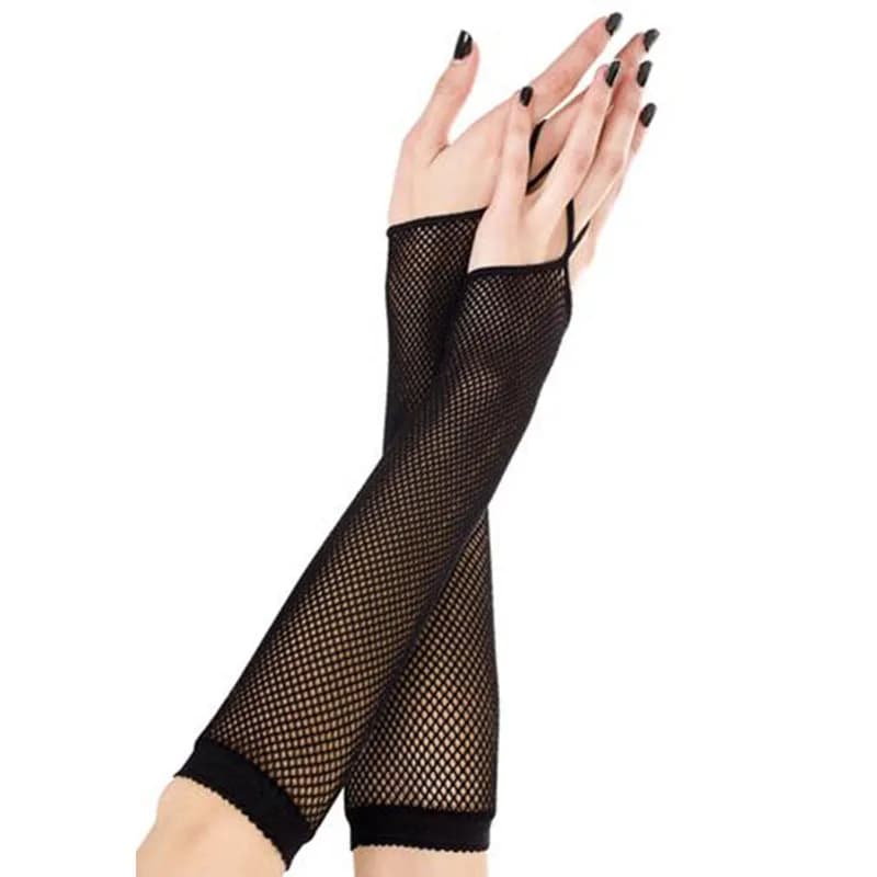 Preto novas mulheres longas luvas de rede verão malha oco protetor solar luvas menina gótico punk rock condução antiderrapante braço manga