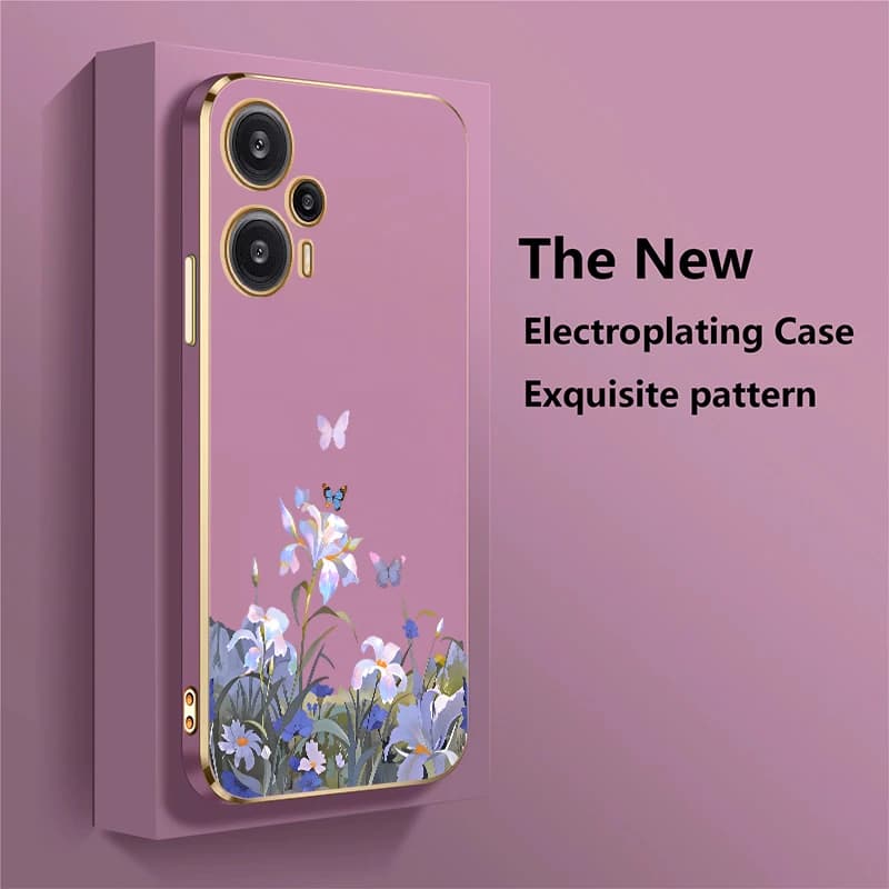 Capa de Telefone com Padrão de Borboleta e Flores para Xiaomi Poco F6 Pro F5 F3 C40 C31 em Silicone TPU Macio.
