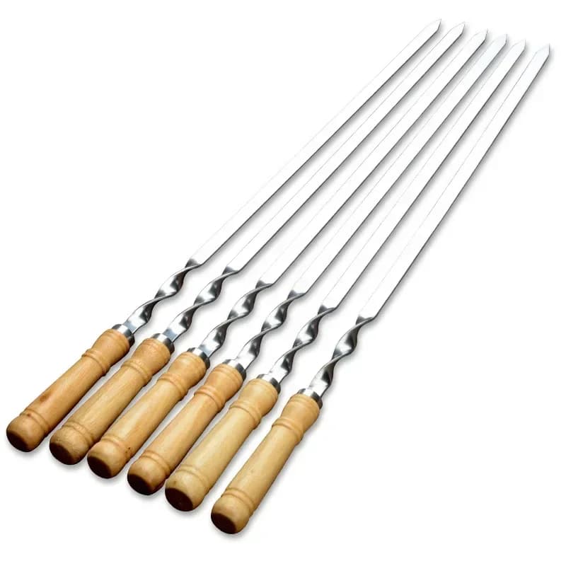Espetos de churrasco de aço inoxidável 55cm, conjunto com 6 peças, para grelha de carvão