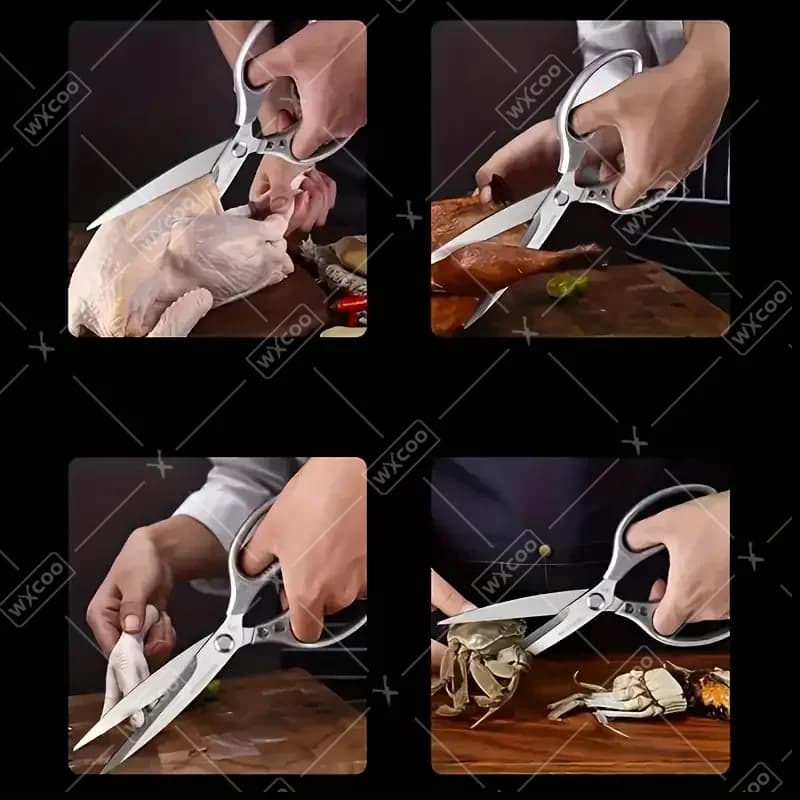 Tesoura de cozinha inox usada para cortar frango, peixe e caranguejo em uso culinário