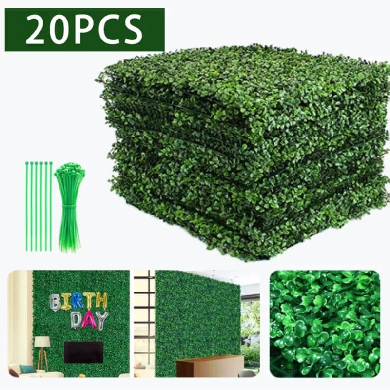 Painéis de grama artificial verde para decoração de parede, 20 peças