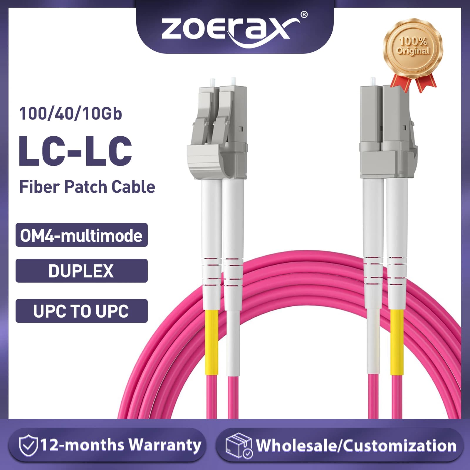 Cabo de fibra óptica ZoeRax LC para LC, 100/40/10Gb, multimodo duplex, 50/125μm, LSZH