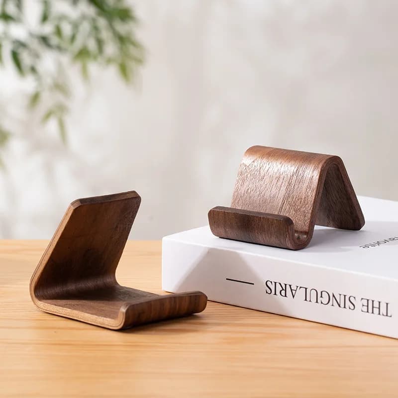 Suporte para celular em madeira maciça, nogueira preta, suporte criativo para mesa, suporte para celular e tablet, suporte multifuncional.