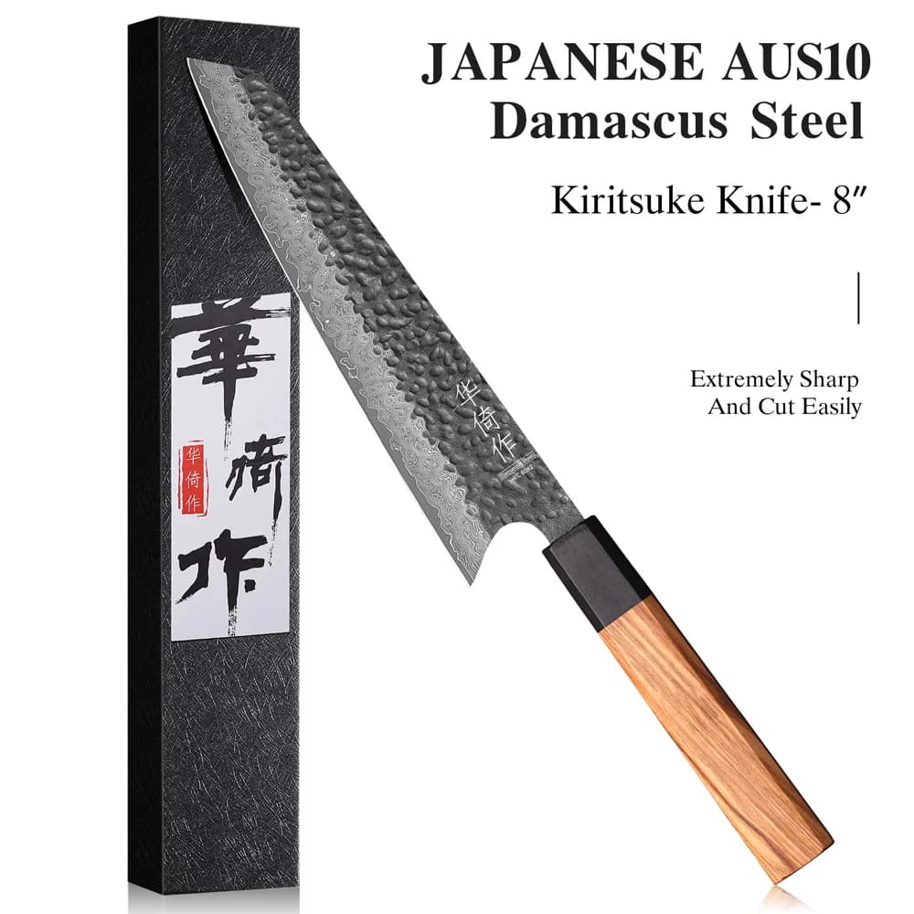 Faca de Chef Japonesa Kiritsuke de 8 Polegadas em Aço Damasco com Embalagem Preta