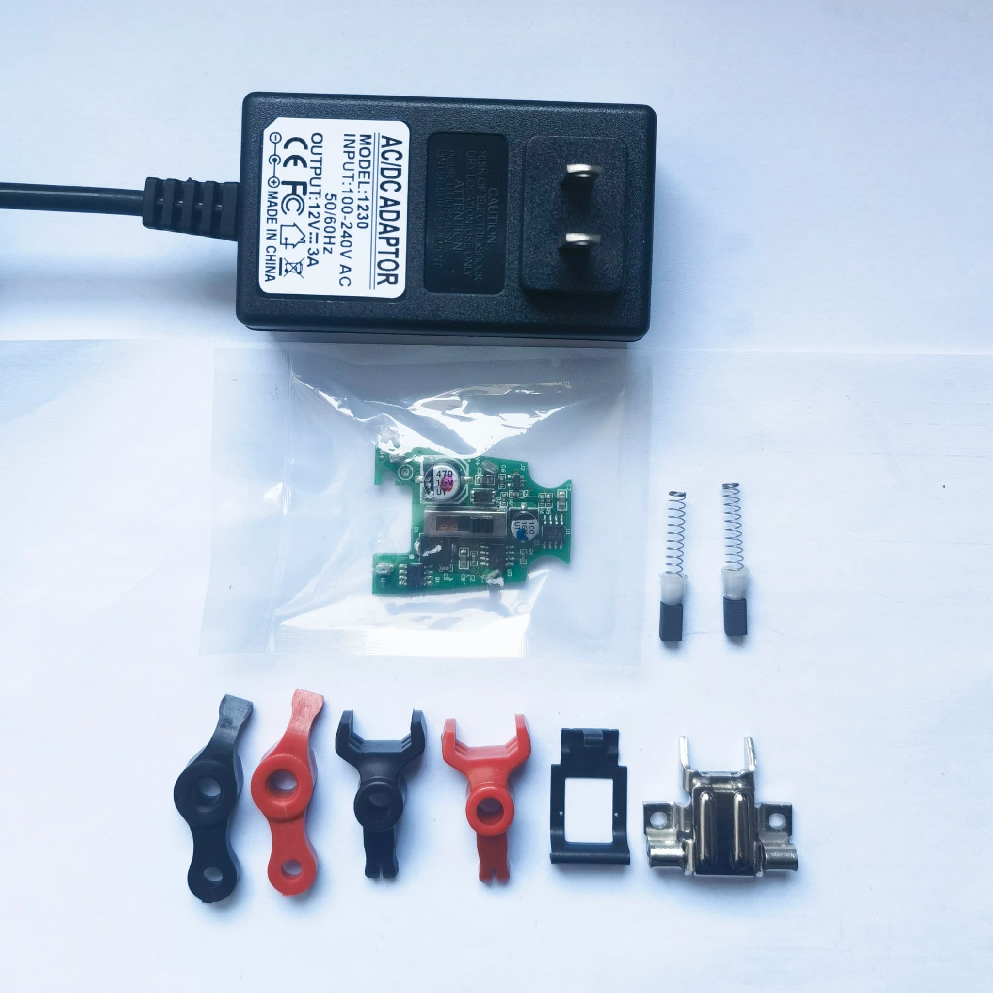 Placa PCB verde para tosquiadeira Oster A6 com peças plásticas, mola, escovas e adaptador AC/DC
