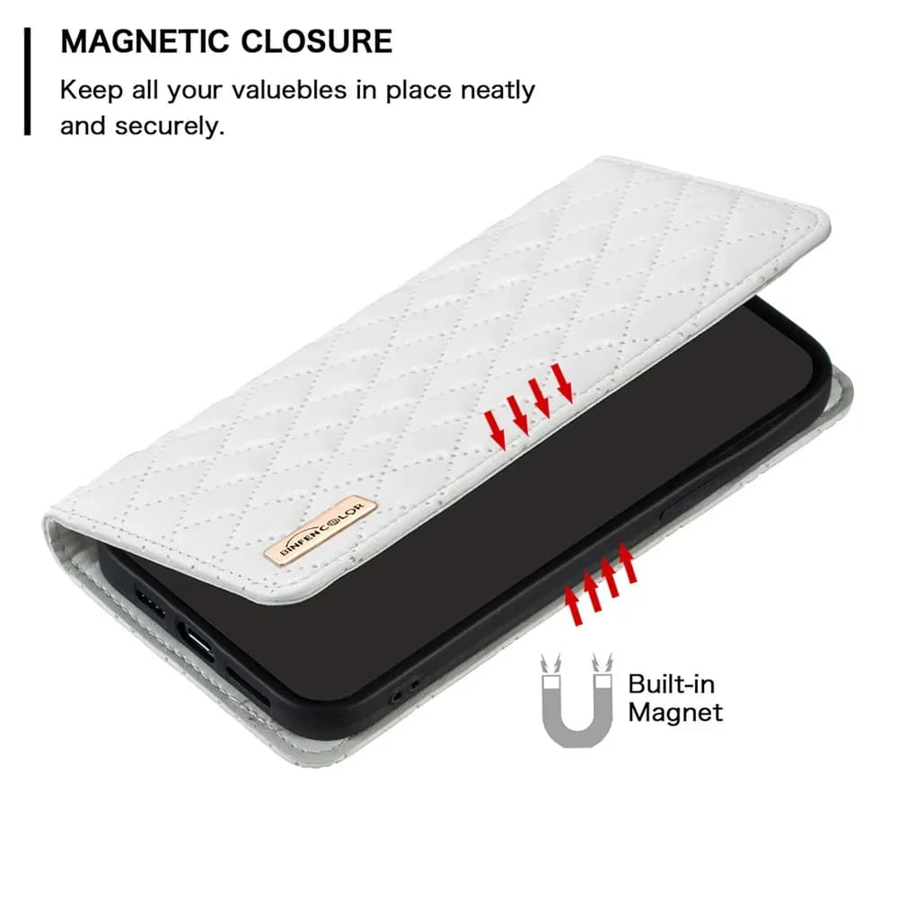 Capa branca para Xiaomi Redmi Note com fechamento magnético seguro em couro sintético acolchoado