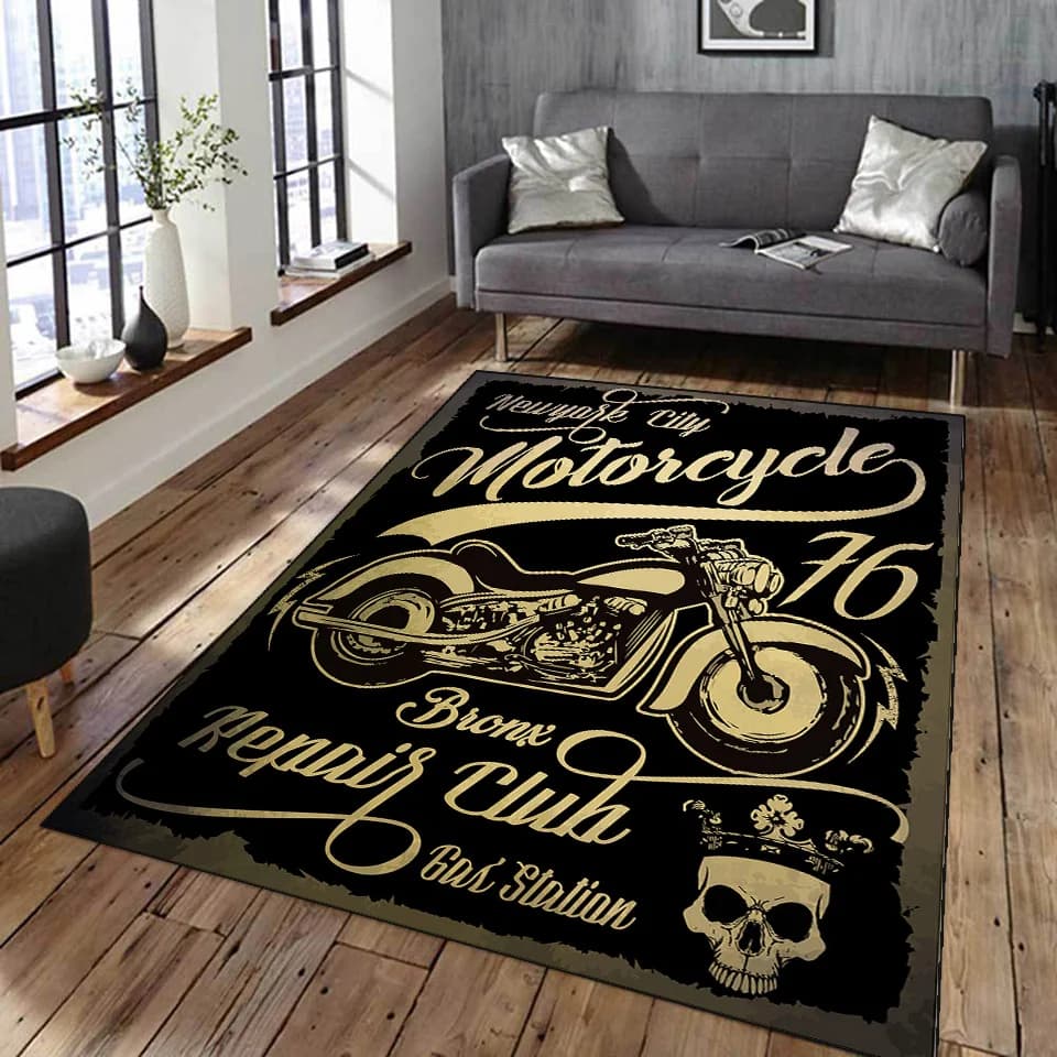 Tapete vintage de motocicleta com estampa 3D, antiderrapante, para sala de estar, decoração retro.