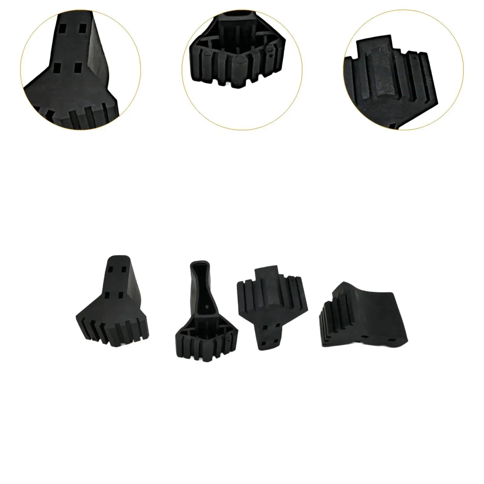 Detalhes em close das capas pretas antiderrapantes para pé de escada profissional kit 4 peças