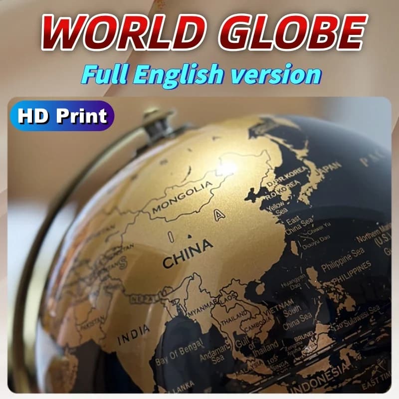 Globo terrestre em inglês com suporte metálico 14cm de diâmetro