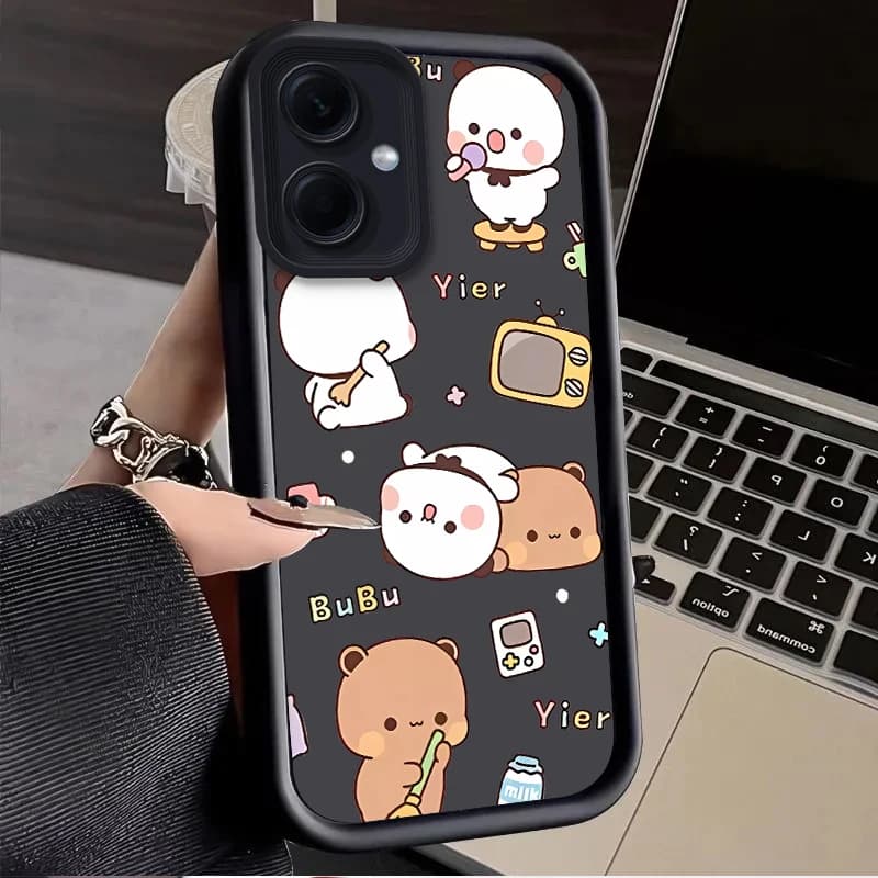 Capa de silicone líquido para smartphone com estampa de ursos fofos