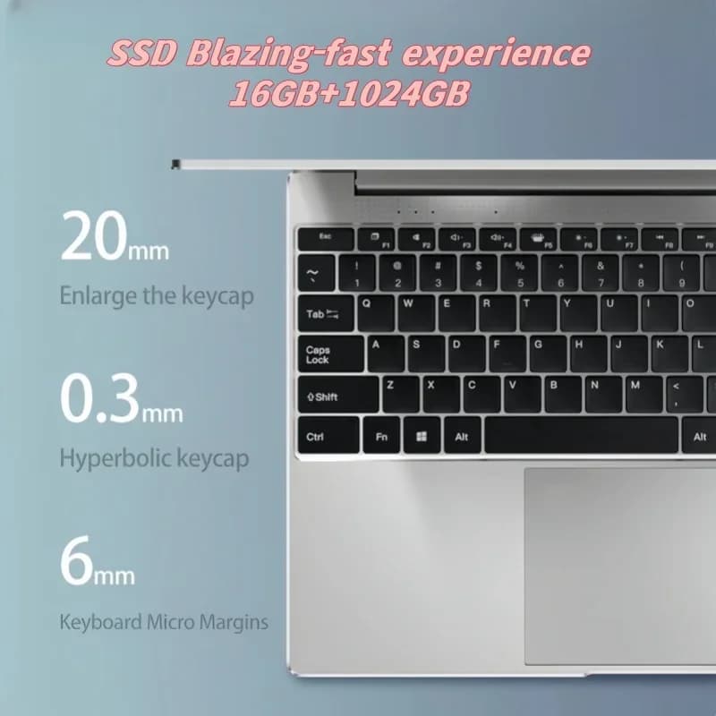 Notebook Ultrafino de 14.1”, Novo, Intel N3700, 16GB 2TB, Tela FHD 1080P, Windows 11 Pro, para Uso em Escritório e Estudantes