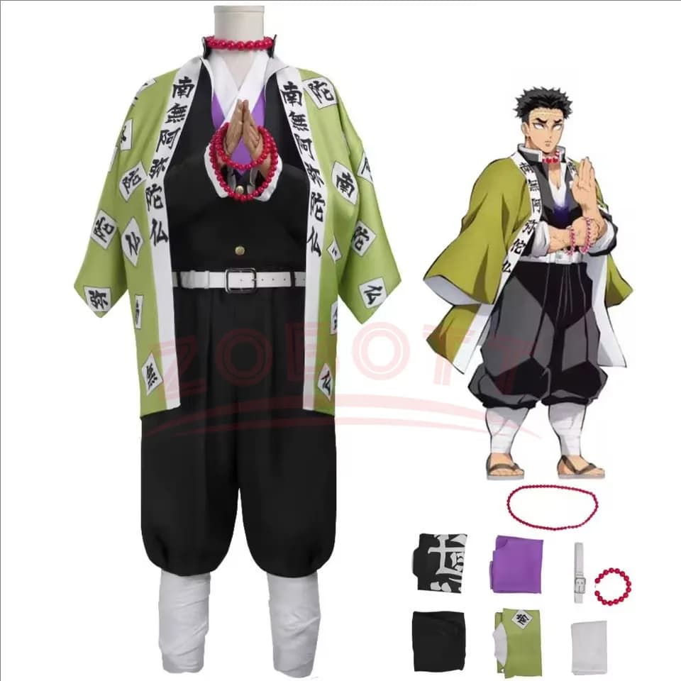 Anime himejima gyomei cosplay traje monge impressão exterior cortina uniforme da equipe pulseiras homem halloween carnaval festa cosplay terno