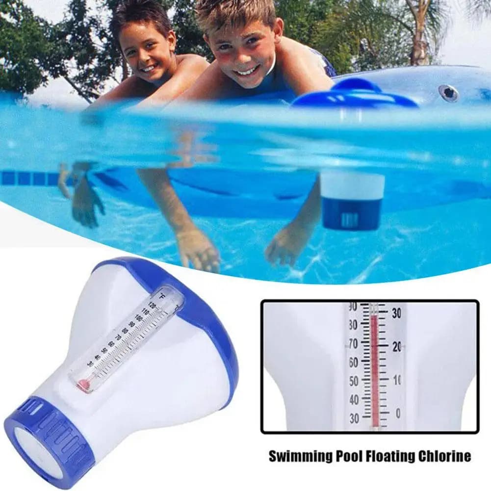 Copo Flutuante para Piscina com Termômetro, Dispensador Químico de Cloro Flutuante para Limpeza e Esterilização
