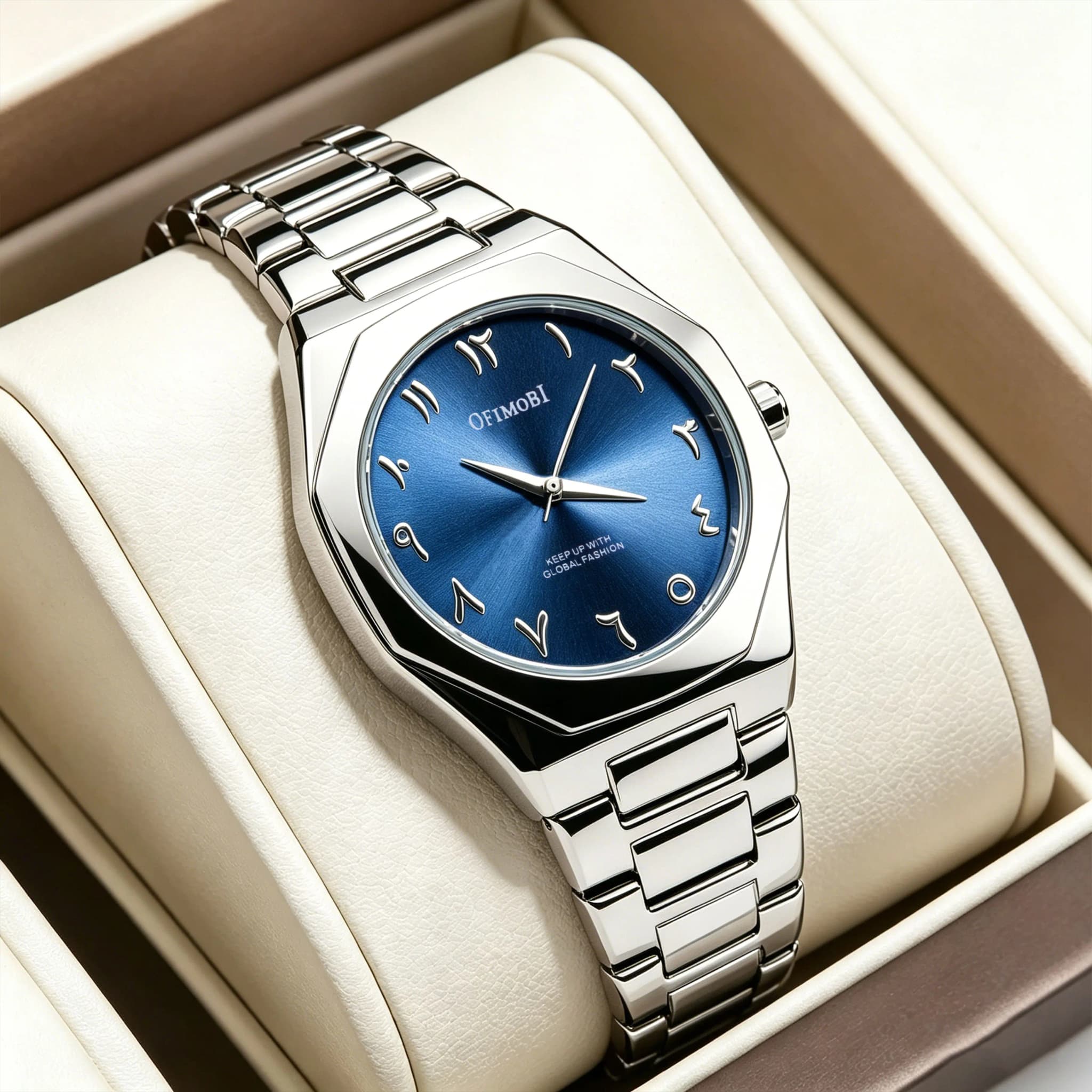 Relógio de Quartzo Masculino OFIMOBI Octogonal Premium com Mostrador Sunburst e Números Árabes, Pulseira de Aço, à Prova d'Água, Relógio Casual