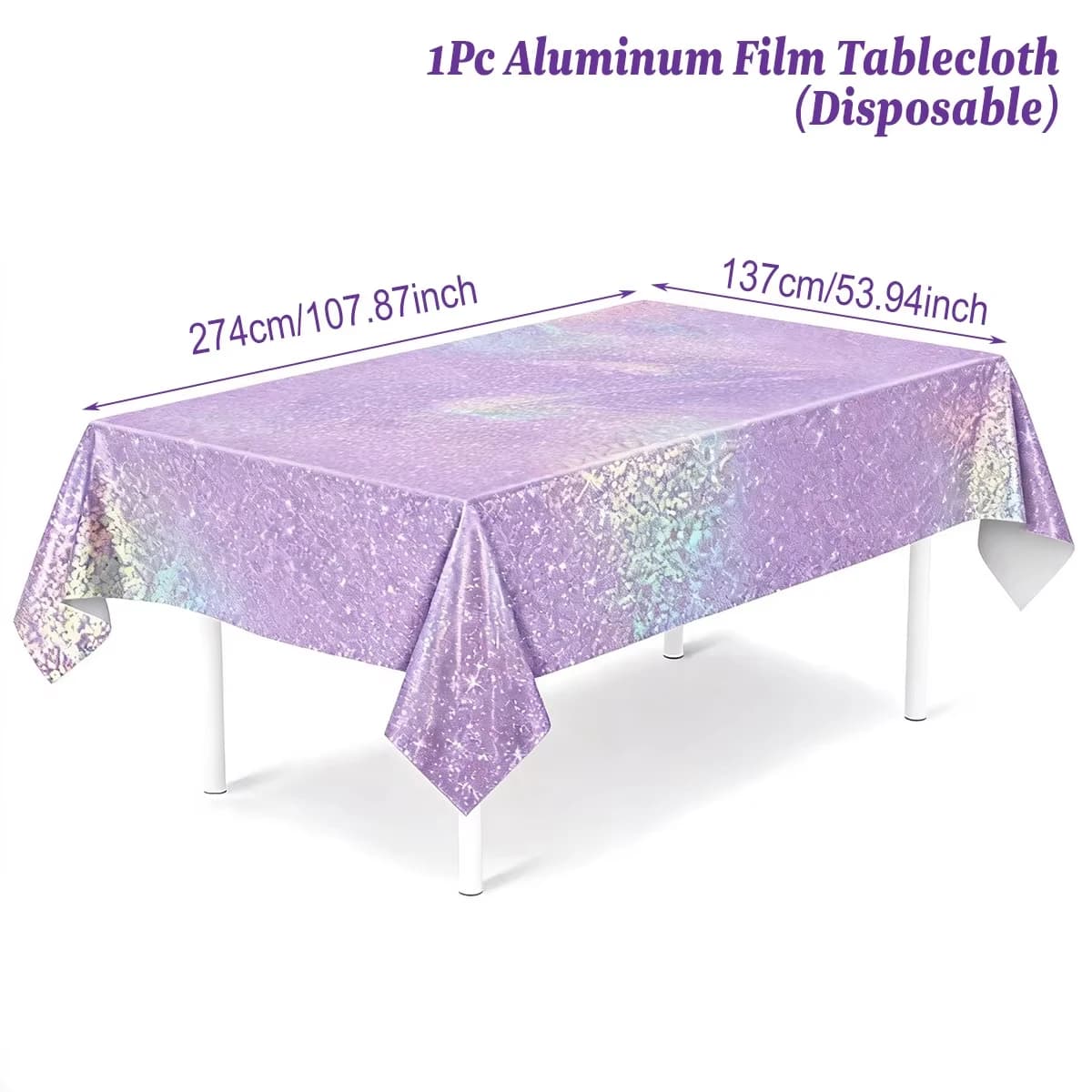 Toalhas de mesa holográficas púrpura, rosa e preto com padrões brilhantes para decoração de festas