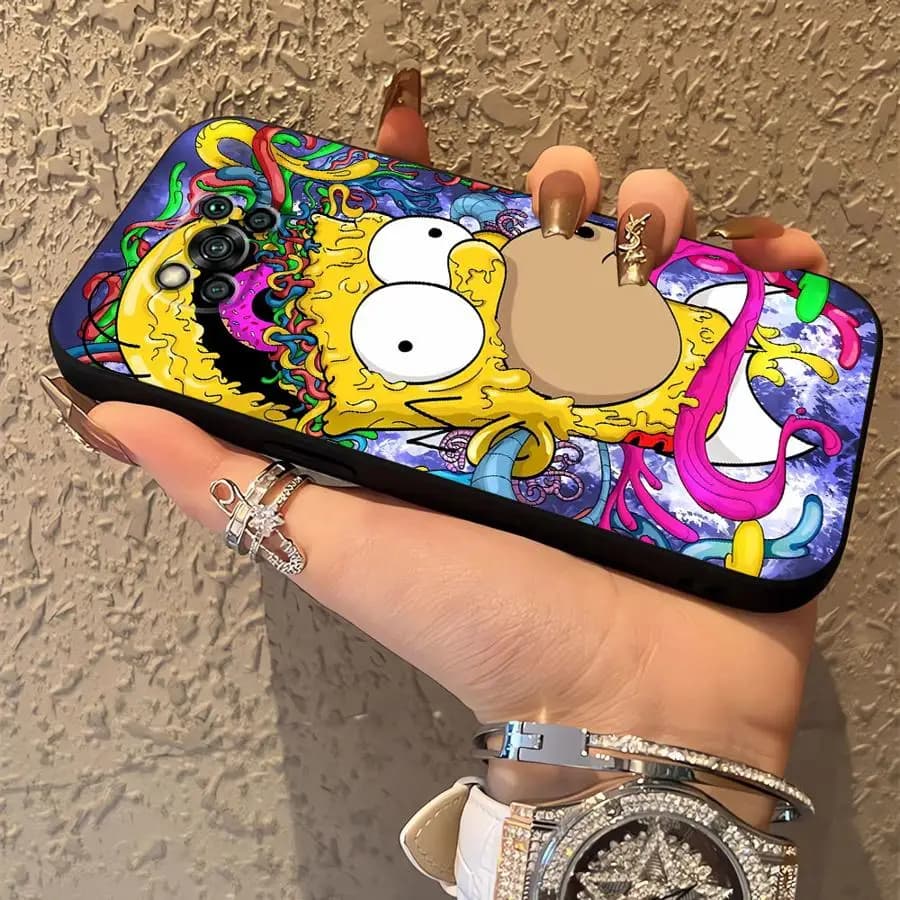 Capa para celular Poco colorida com estampa artística e psicodélica do personagem Homer Simpson