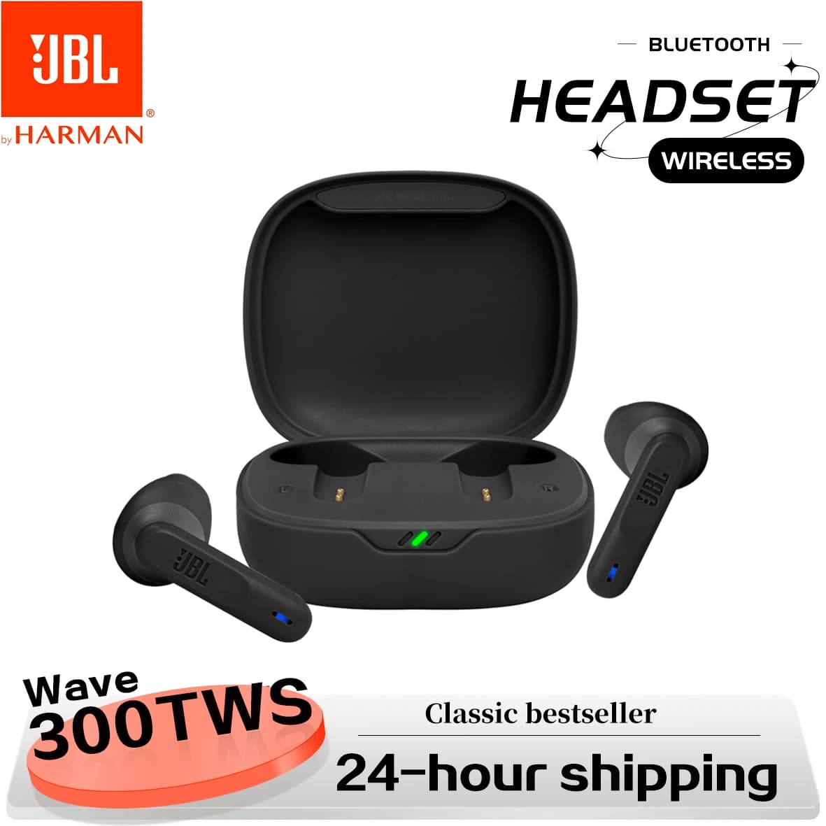 Fones de ouvido sem fio JBL Wave 300 TWS Bluetooth 5.0, fones esportivos com microfone e estojo de carregamento grátis