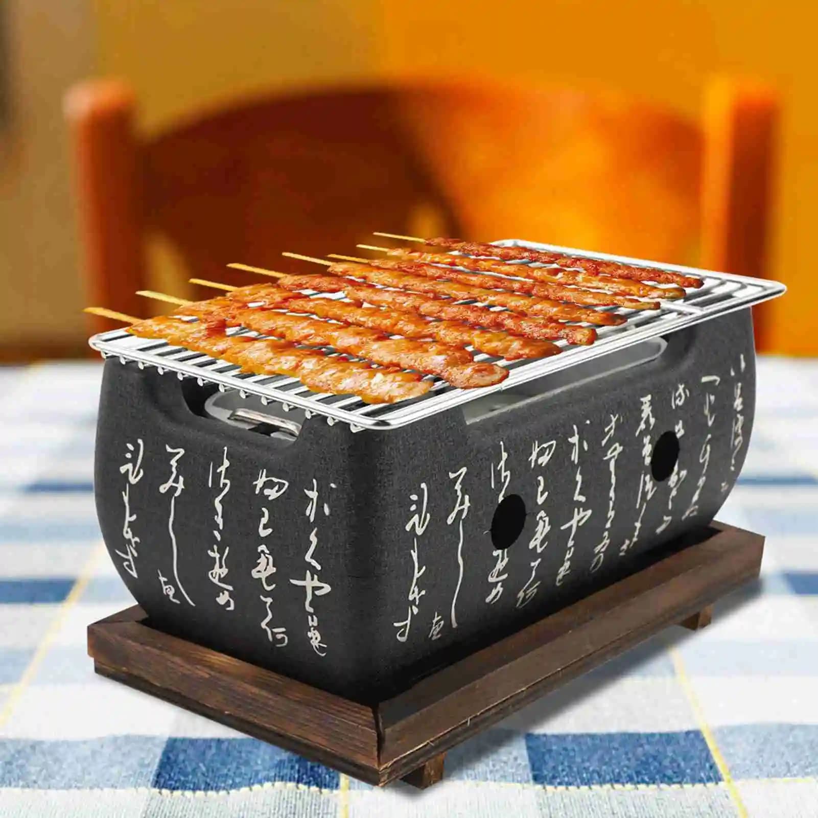 Forno retangular japonês para churrasco com grelha de aço inoxidável