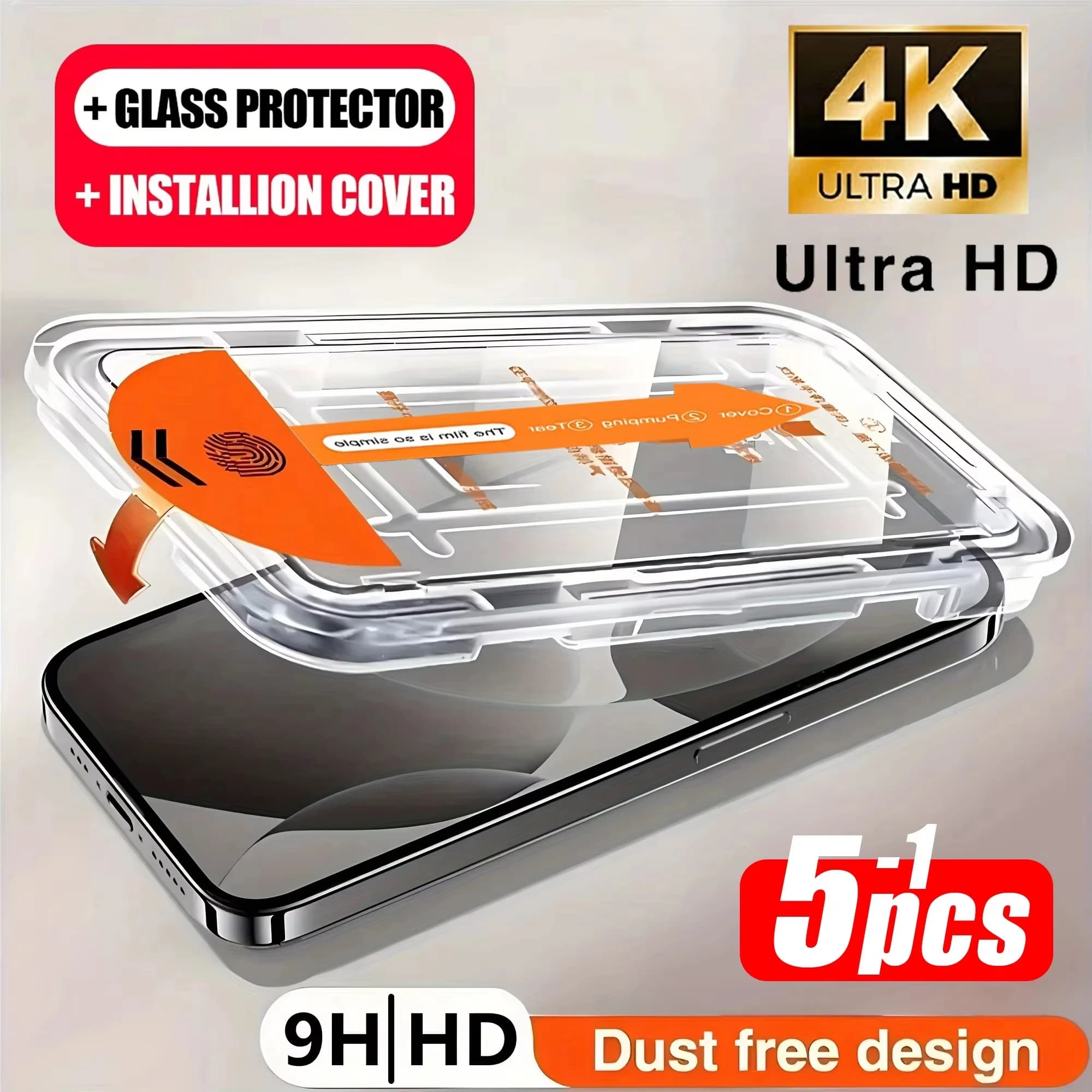 Protetor de tela de vidro temperado para Xiaomi Redmi Note, 5 peças, 9H HD, design livre de poeira