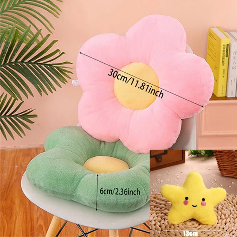 Almofada de flor rosa de cinco pétalas com base verde, decoração para quarto feminino