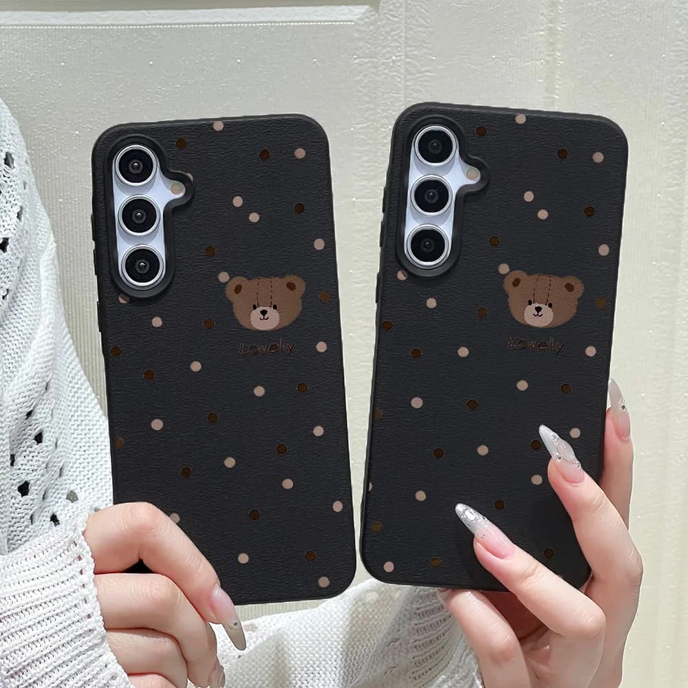 Capa de Celular Fofa de Urso em Desenho Animado para Samsung Galaxy S25 Ultra S24 FE S23 A56 5G A55 A16 A17 A36 A53 A35 A34 A06 A07 A26 A05S