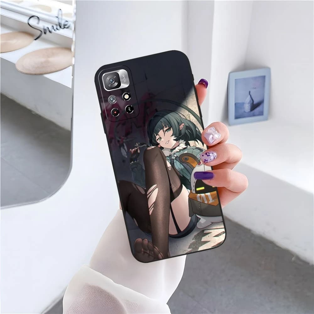 Capa de telefone anime Jane Doe Zzz para Xiaomi POCO com personagem feminina em pose sentada, fundo escuro