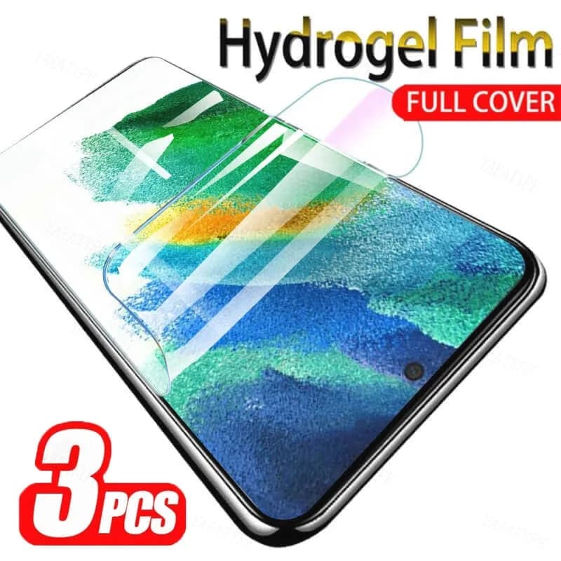 Filme de hidrogel transparente para smartphone com 3 peças, proteção completa para tela