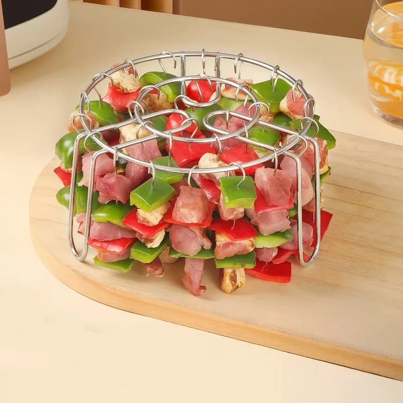 Grelhador Vertical de Aço Inoxidável com Espetos para Fritadeira de Ar