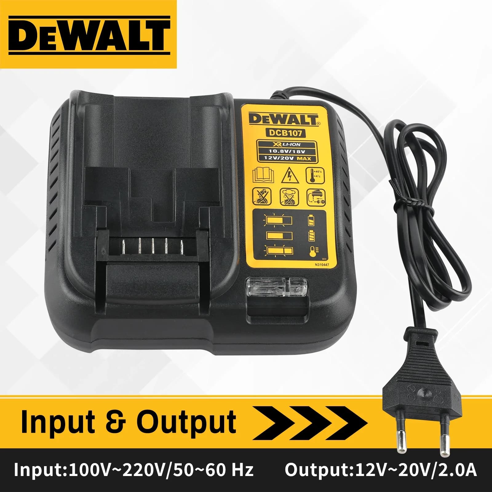 Carregador Dewalt NEW2026 089LG DCB107 compatível com baterias de lítio de 10.8V, 12V, 18V, 20V, para ferramentas elétricas de nível laser DW089LG.