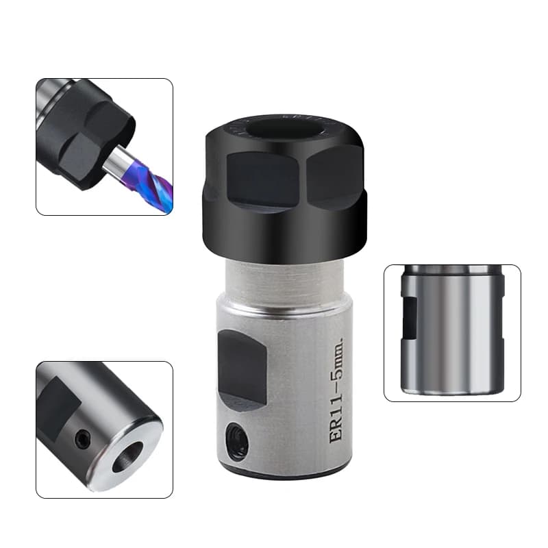 Suporte de ferramenta ER11 5mm aço inoxidável com porca preta para fixação de fresas em máquinas CNC